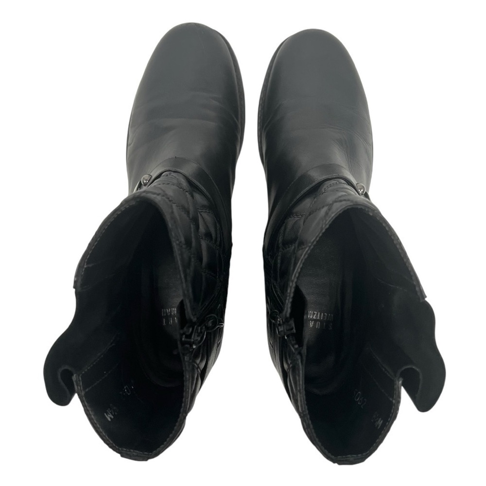 Stuart Weitzman Black Leather Quilted Biker Motorcycle Booties Women’s 8.5 - Picture 8 of 16